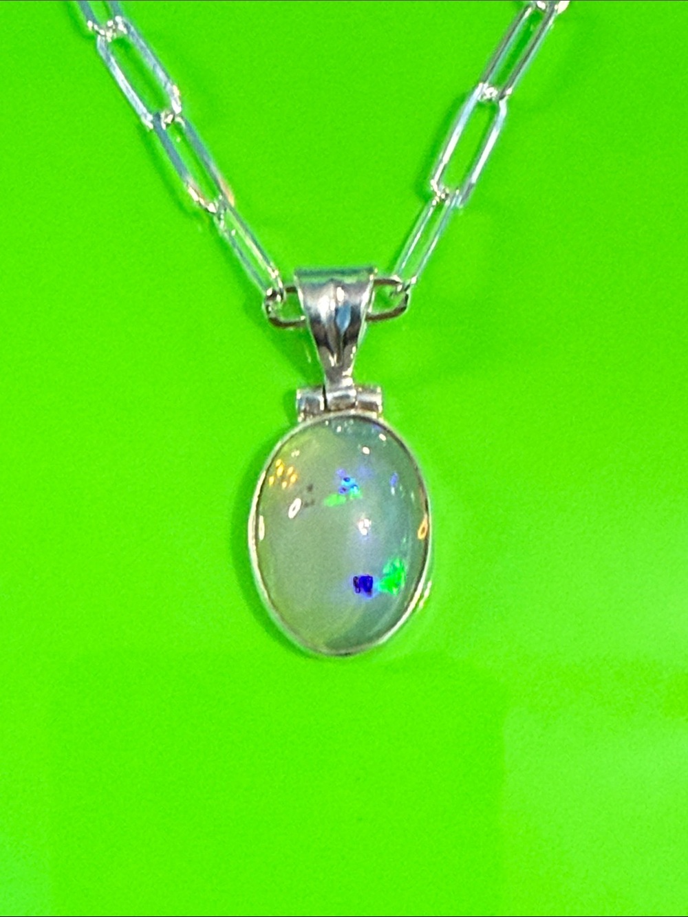 Sterling Silver Welo Opal  Pendant Necklace
